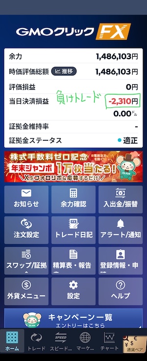 ドル円　ロング損切り