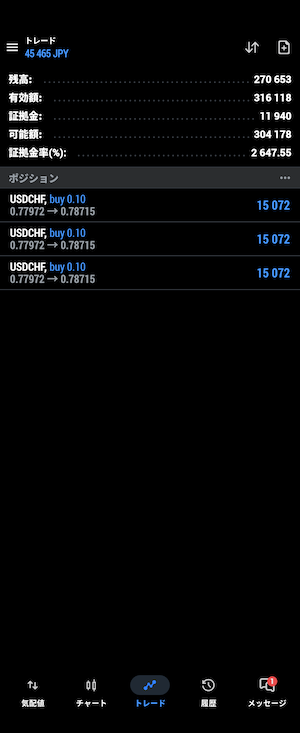 ドルフラン決済　XM Trading